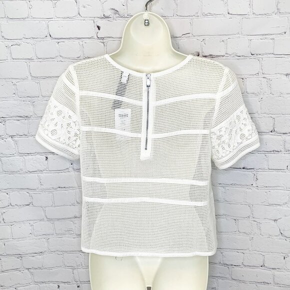 NWT CHICO'S BLACK LABEL ANTIQUE WHITE OPEN MESH & LACE TOP - SMALL/0 - Picture 3 of 5